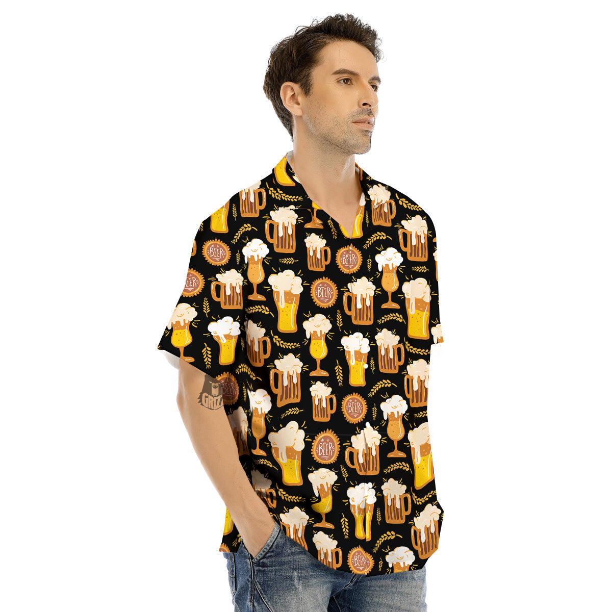 Glasses Of Beer Vintage Print Pattern Men's Hawaiian Shirt-grizzshop