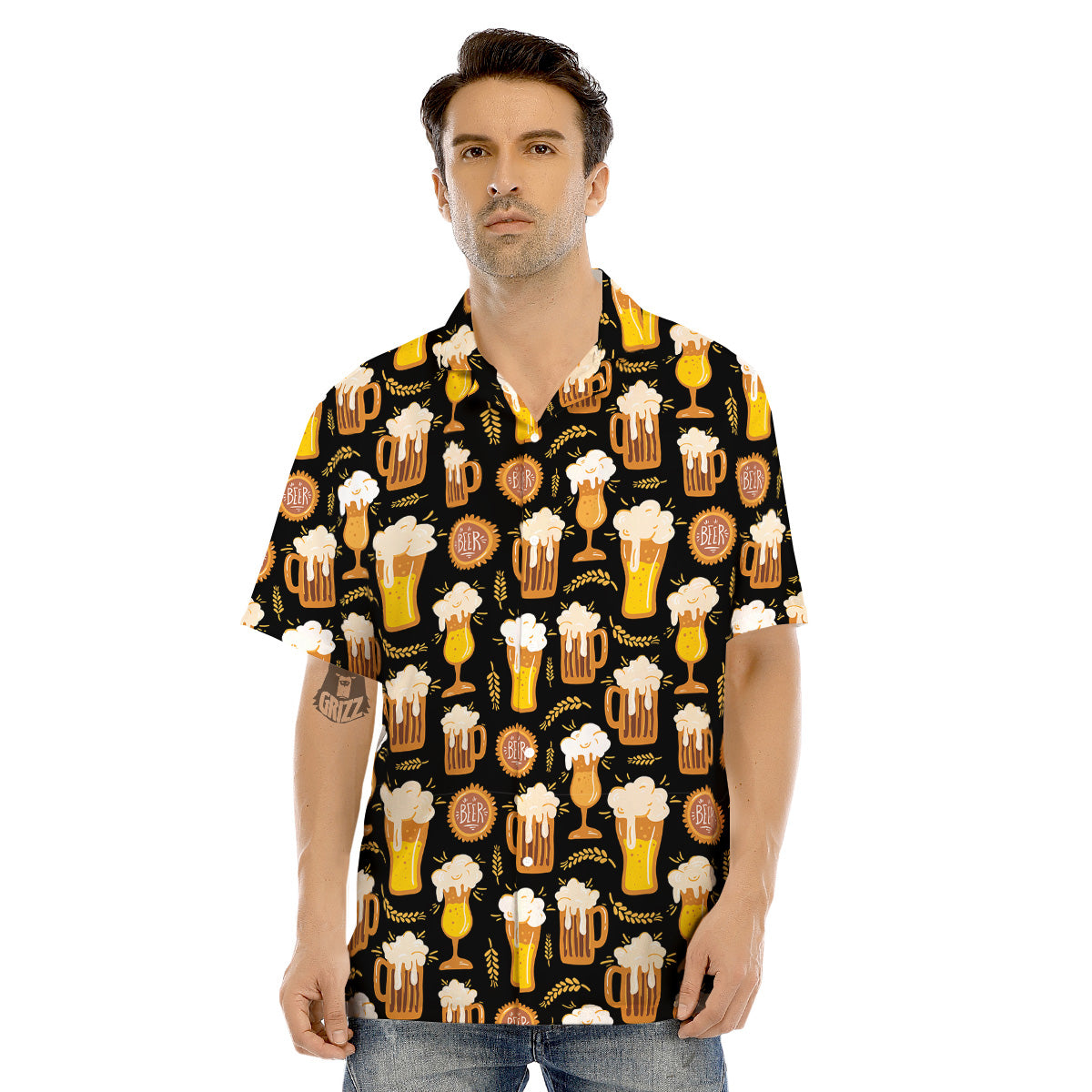 Glasses Of Beer Vintage Print Pattern Men's Hawaiian Shirt-grizzshop