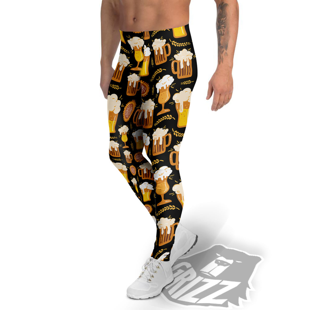 Glasses Of Beer Vintage Print Pattern Men's Leggings-grizzshop