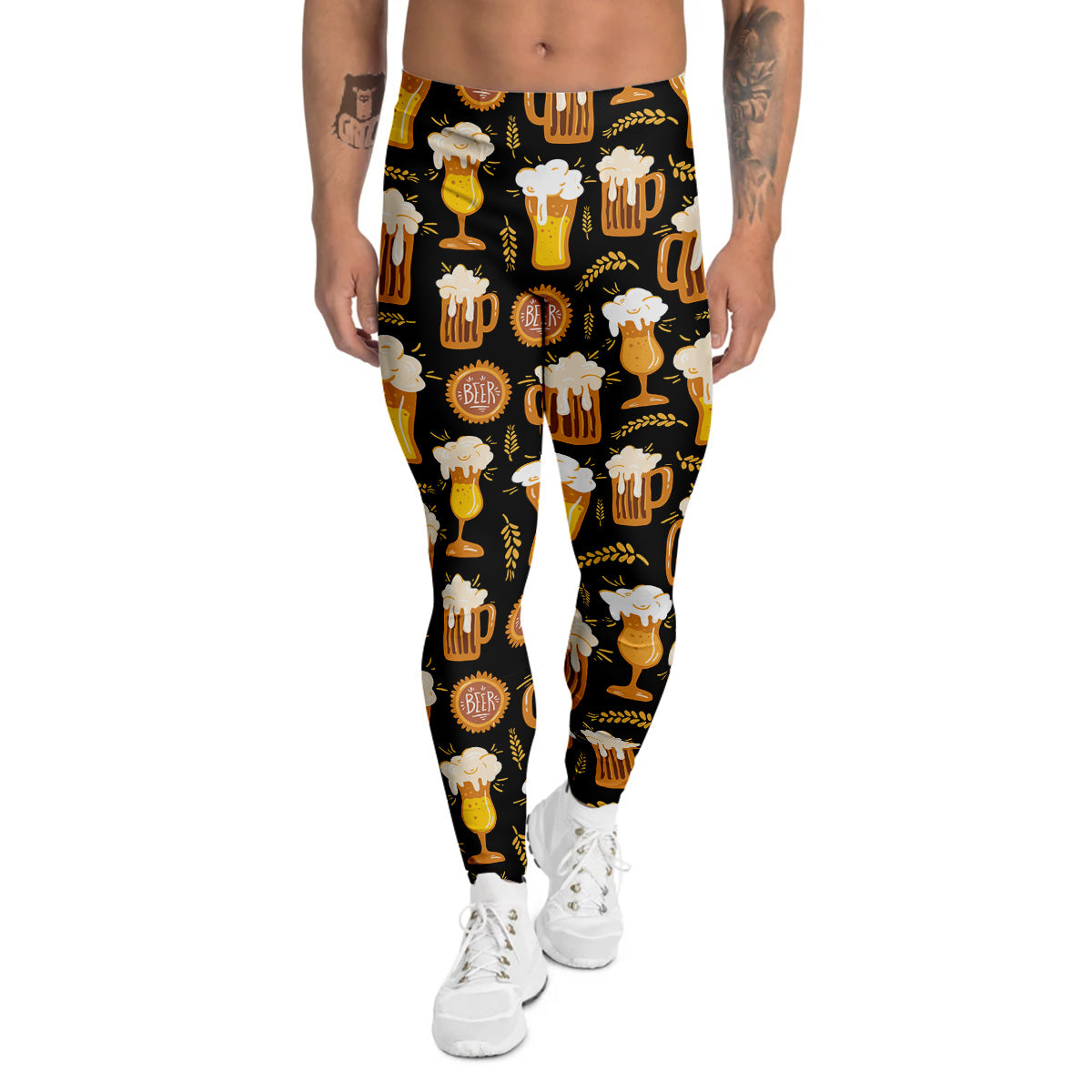Glasses Of Beer Vintage Print Pattern Men's Leggings-grizzshop