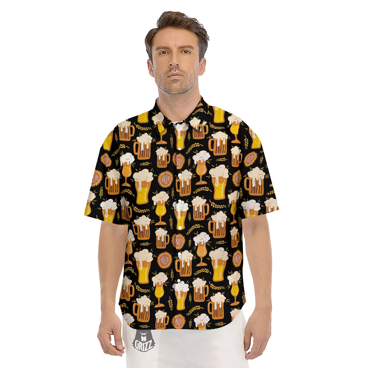 Glasses Of Beer Vintage Print Pattern Men's Short Sleeve Shirts-grizzshop
