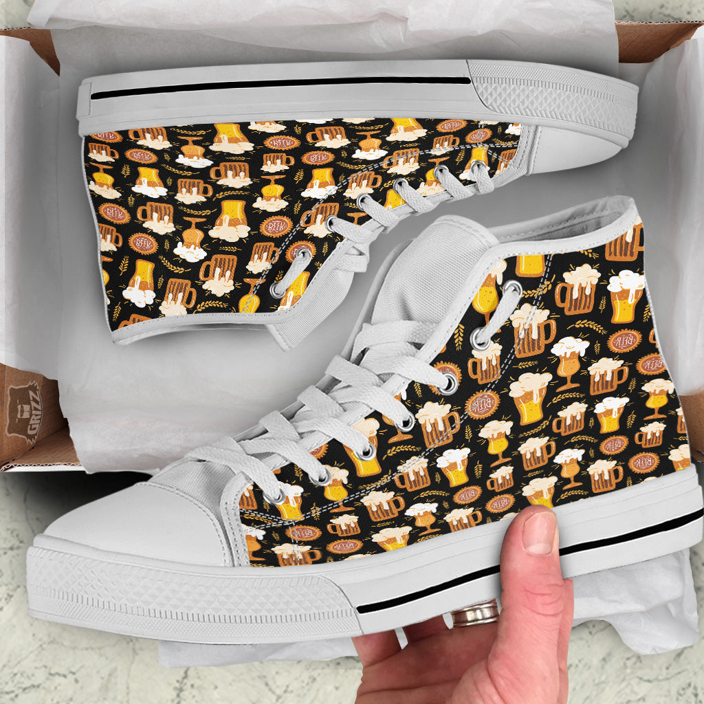 Glasses Of Beer Vintage Print Pattern White High Top Shoes-grizzshop