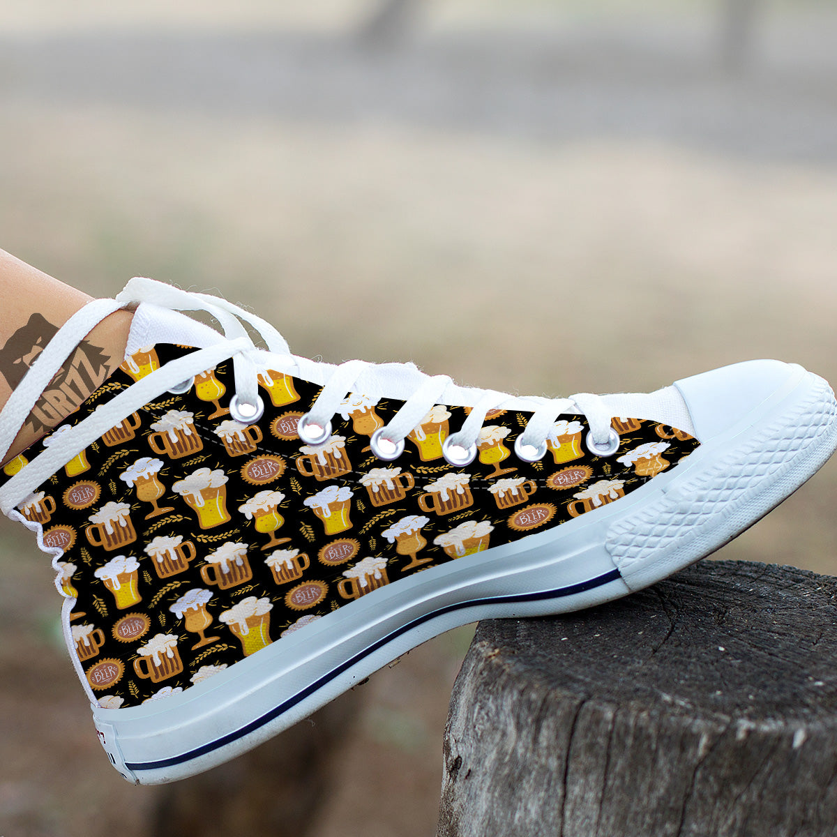 Glasses Of Beer Vintage Print Pattern White High Top Shoes-grizzshop