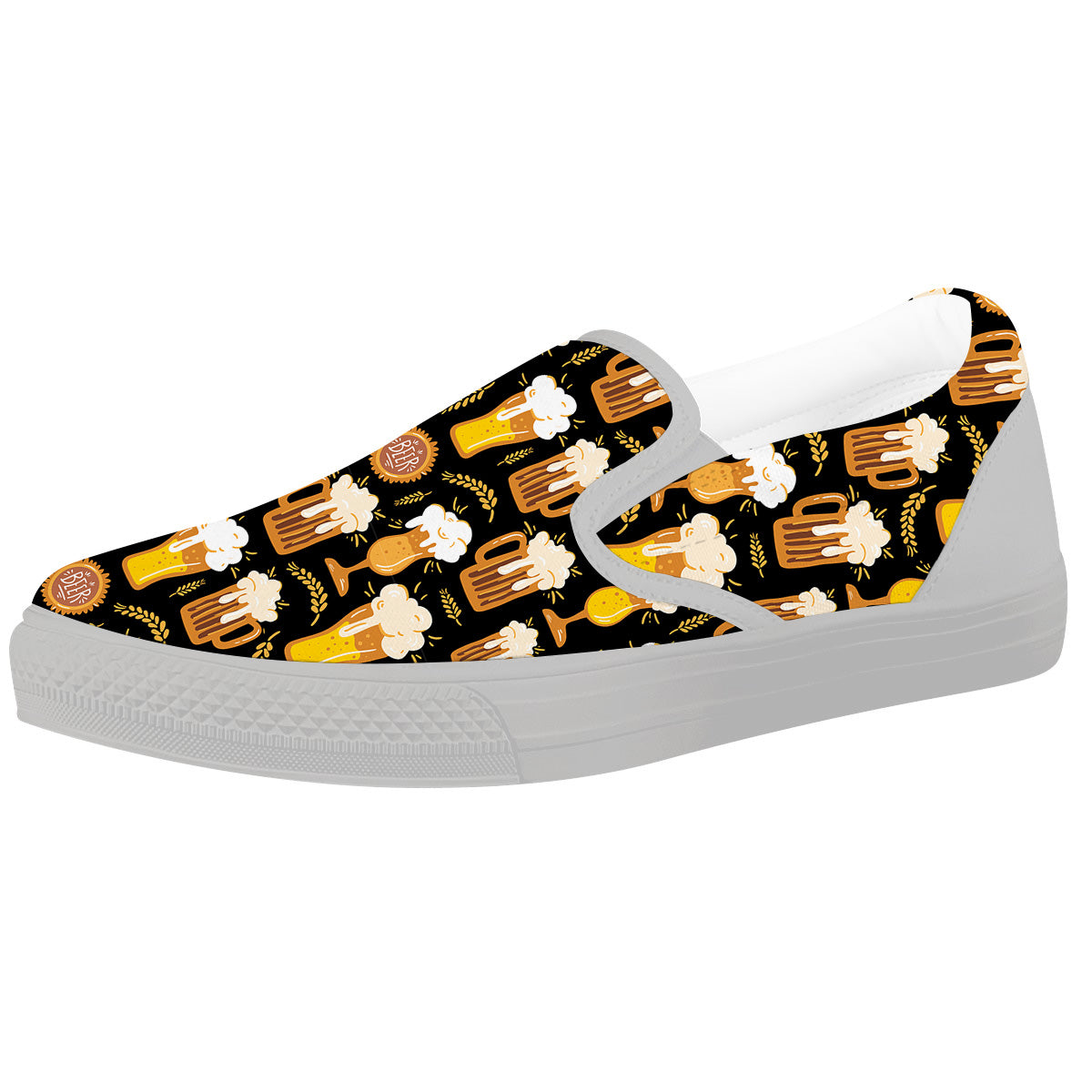 Glasses Of Beer Vintage Print Pattern White Slip On Shoes-grizzshop