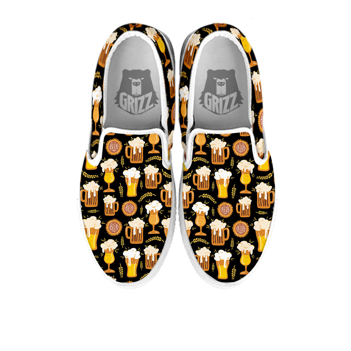Glasses Of Beer Vintage Print Pattern White Slip On Shoes-grizzshop