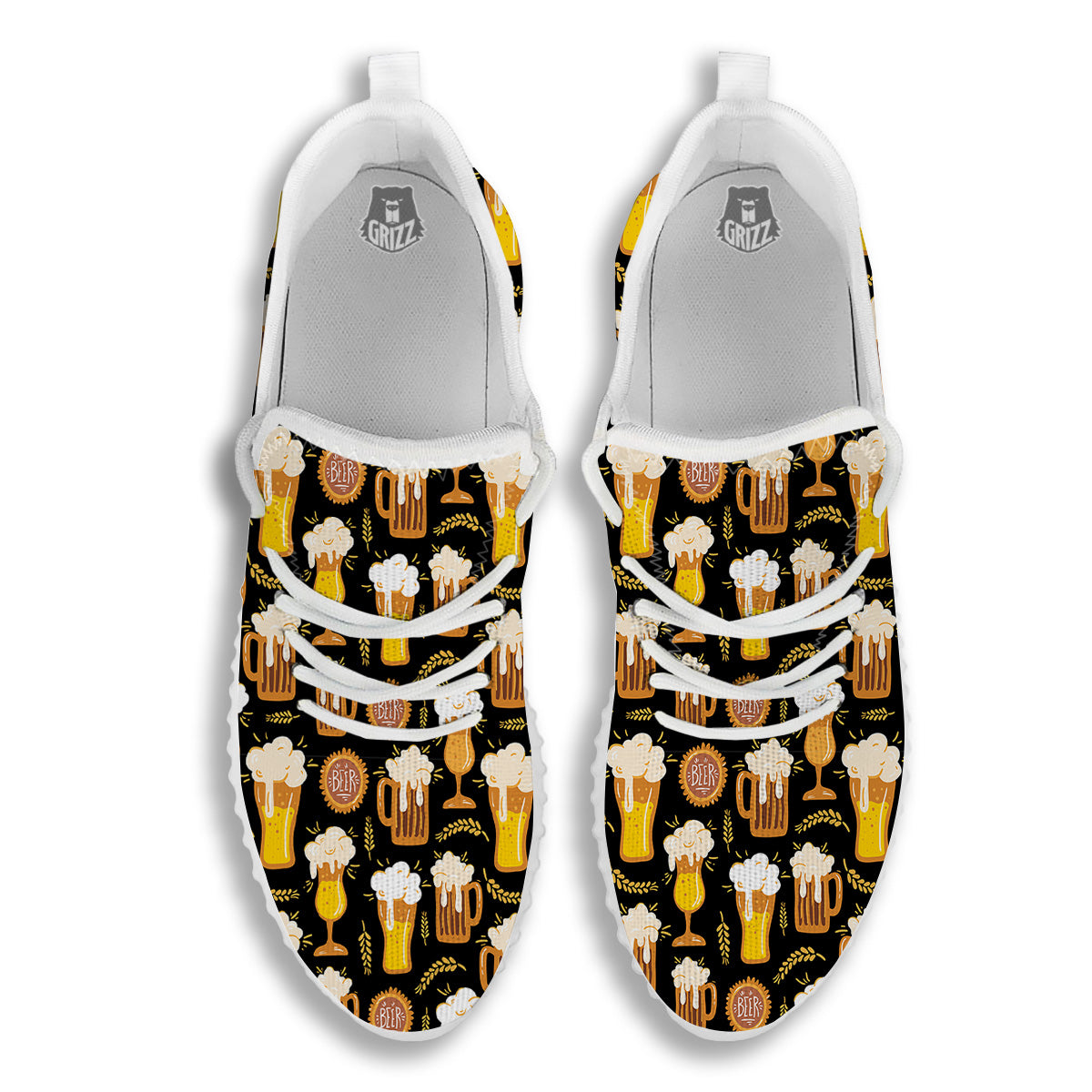 Glasses Of Beer Vintage Print Pattern White Walking Shoes-grizzshop