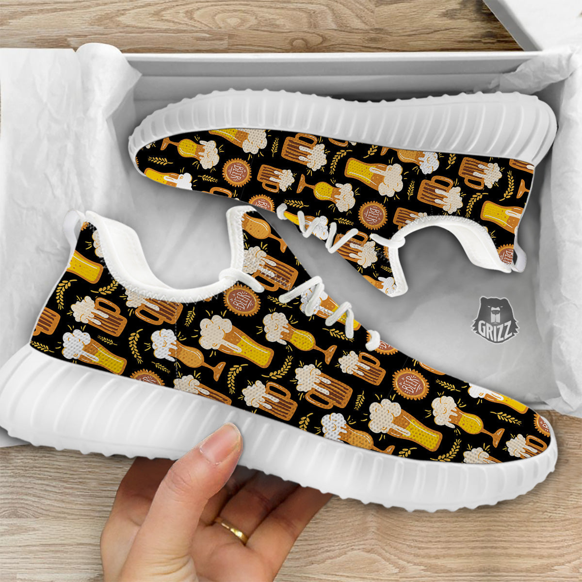 Glasses Of Beer Vintage Print Pattern White Walking Shoes-grizzshop