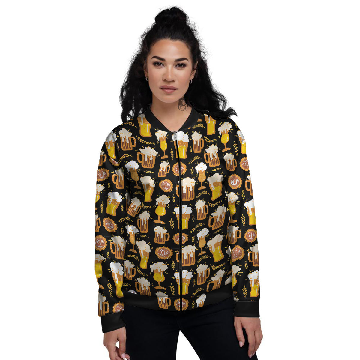 Glasses Of Beer Vintage Print Pattern Women's Bomber Jacket-grizzshop