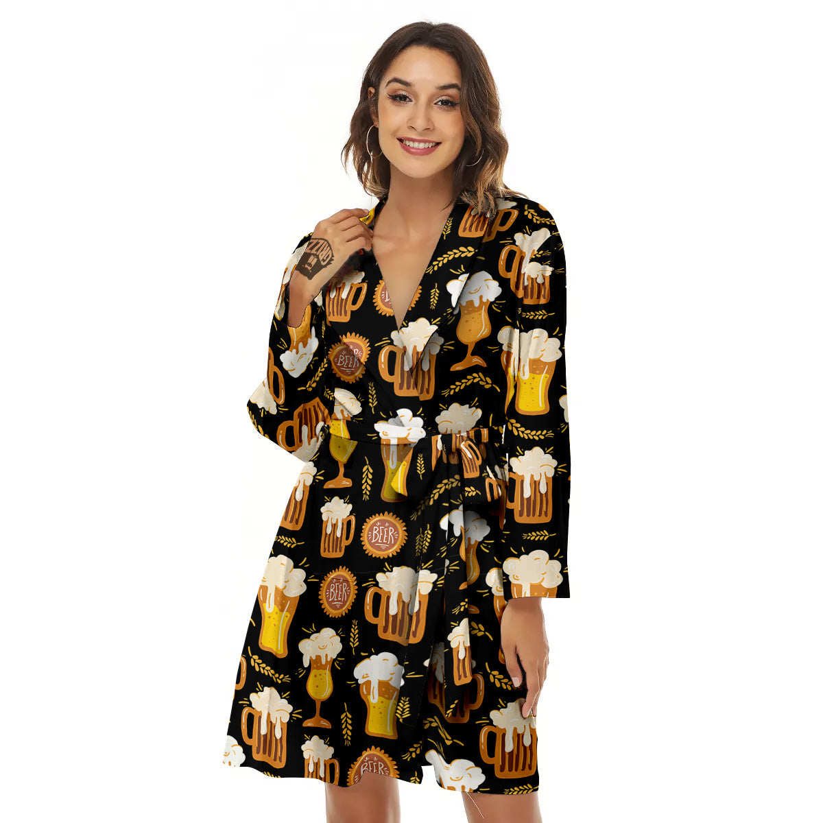 Glasses Of Beer Vintage Print Pattern Women's Robe-grizzshop
