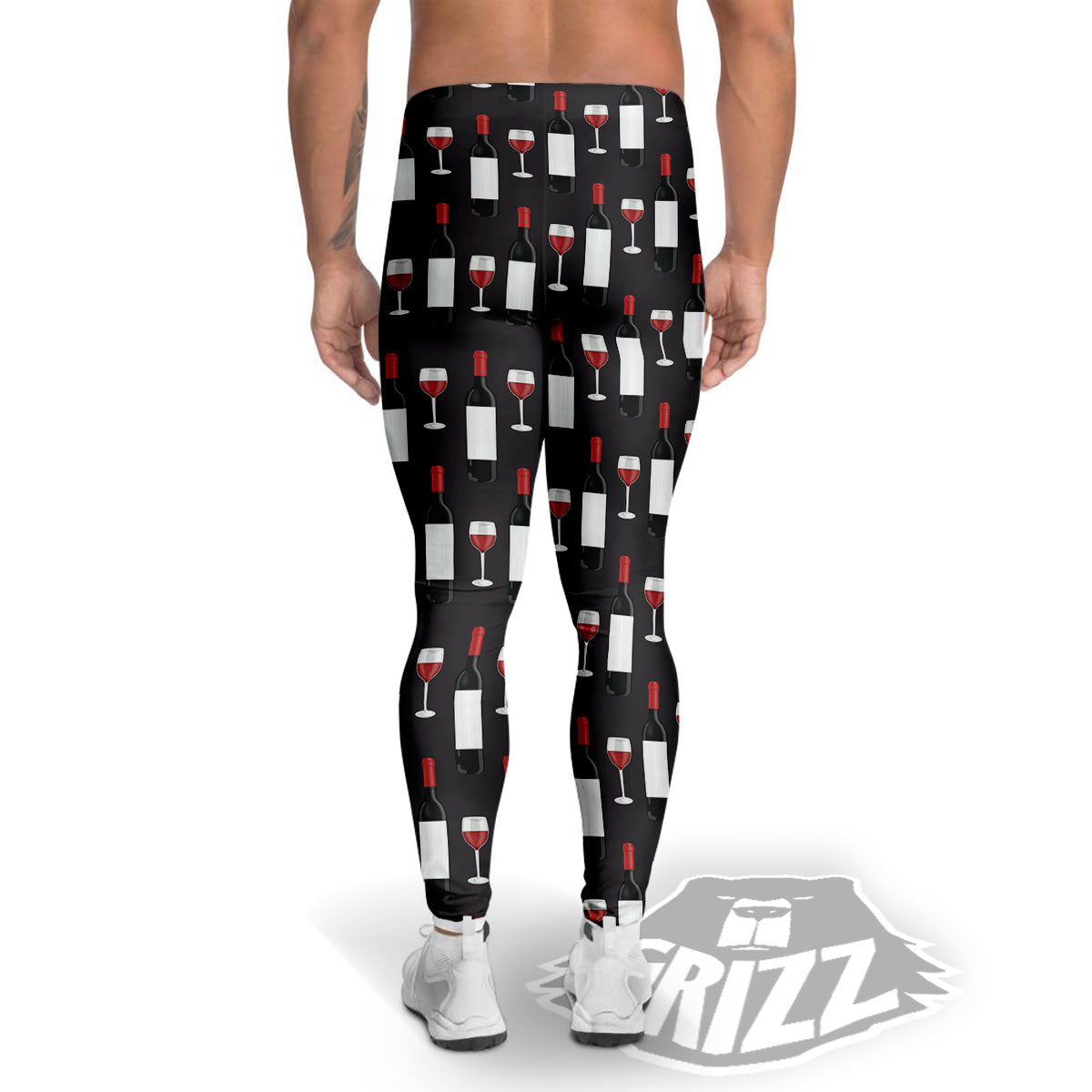 Glasses Of Wine And Bottles Print Pattern Men's Leggings-grizzshop