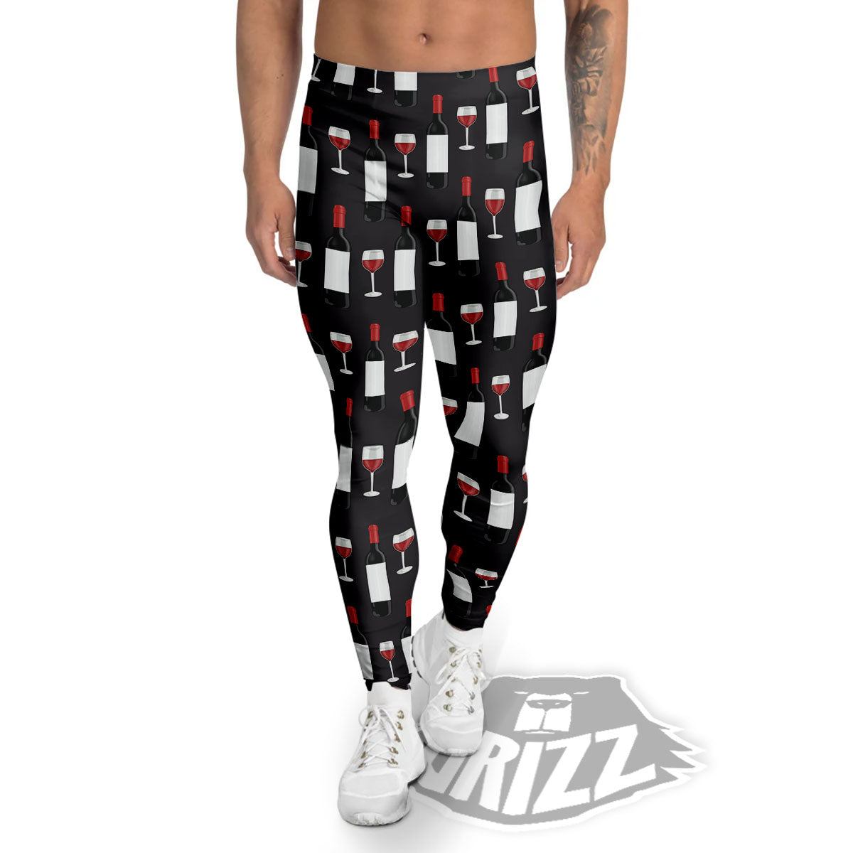 Glasses Of Wine And Bottles Print Pattern Men's Leggings-grizzshop