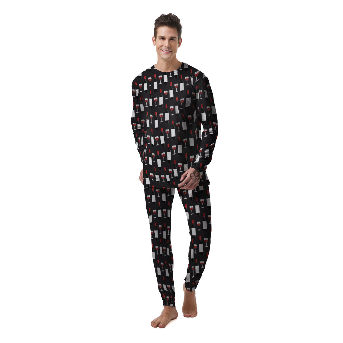Glasses Of Wine And Bottles Print Pattern Men's Pajamas-grizzshop