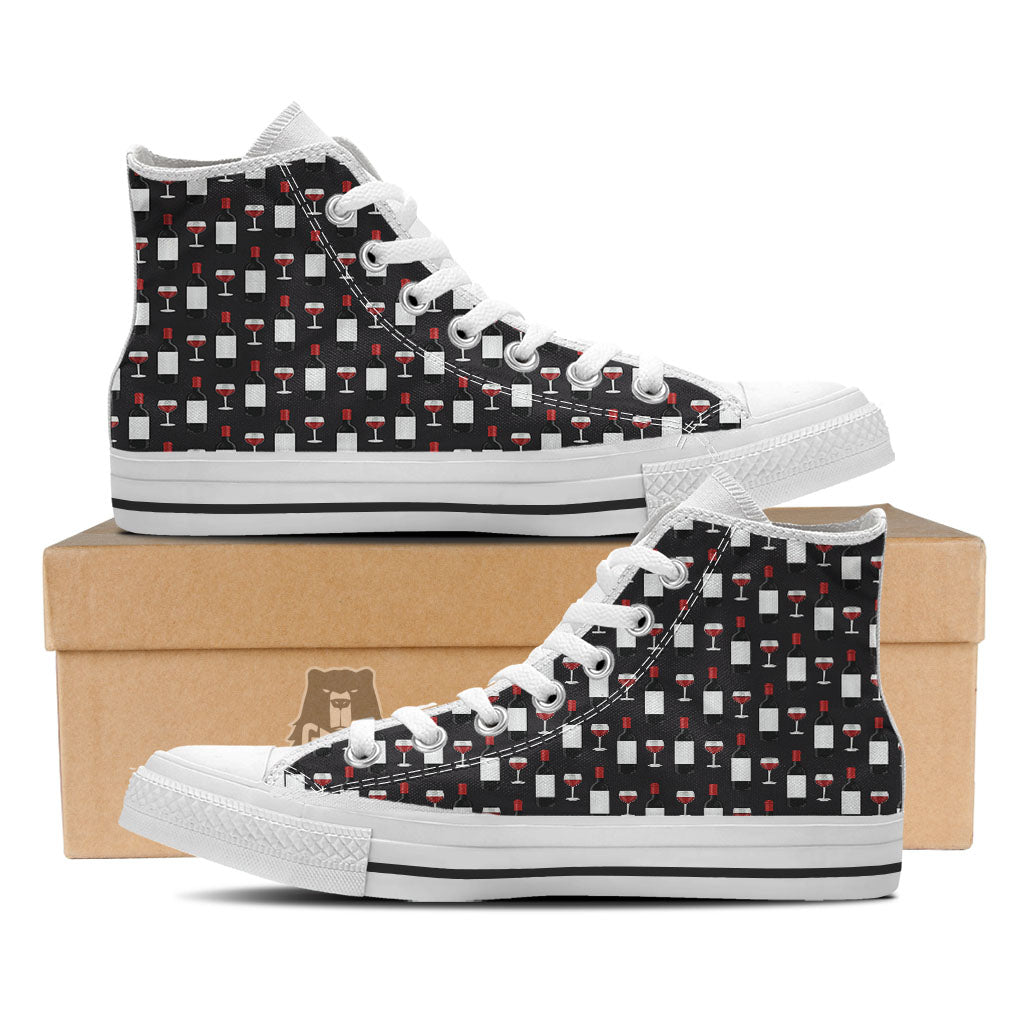 Glasses Of Wine And Bottles Print Pattern White High Top Shoes-grizzshop