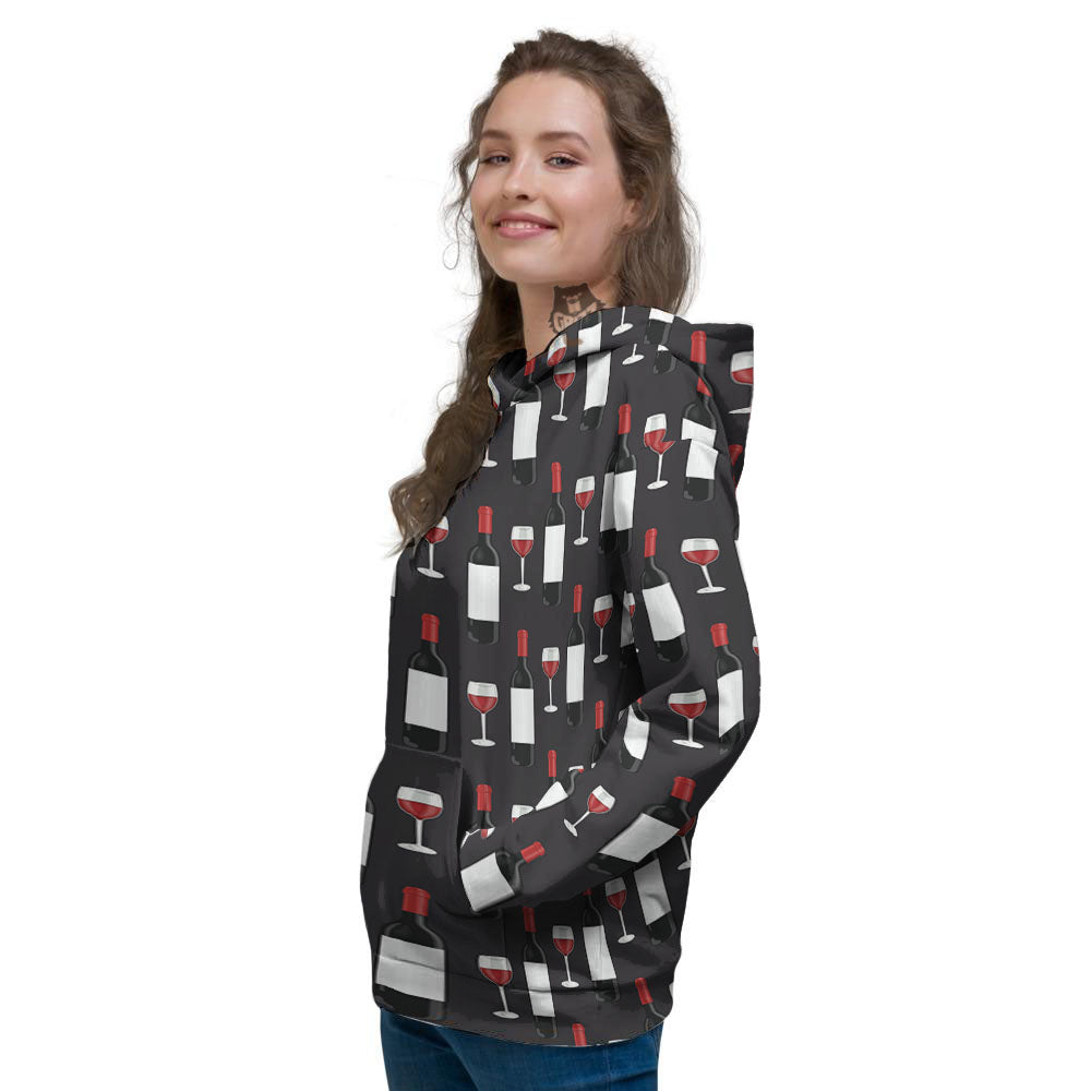 Glasses Of Wine And Bottles Print Pattern Women's Hoodie-grizzshop