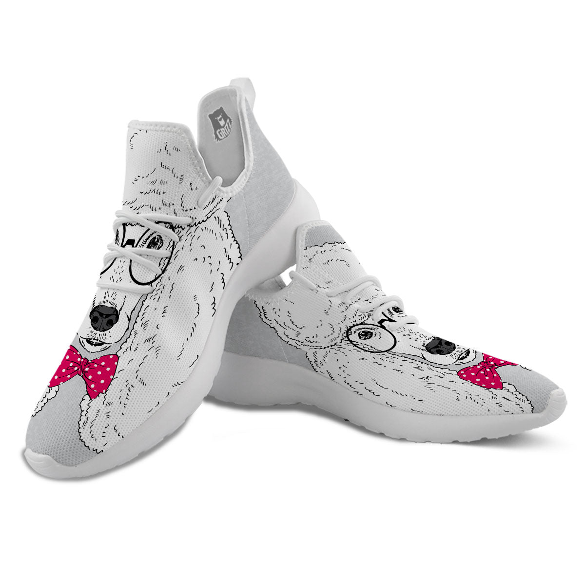 Glasses Poodle Print White Athletic Shoes-grizzshop