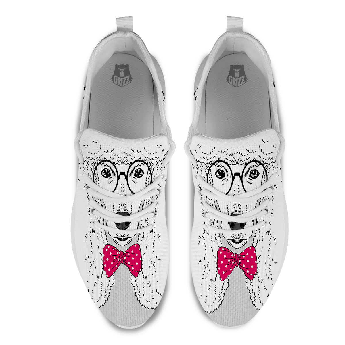 Glasses Poodle Print White Athletic Shoes-grizzshop