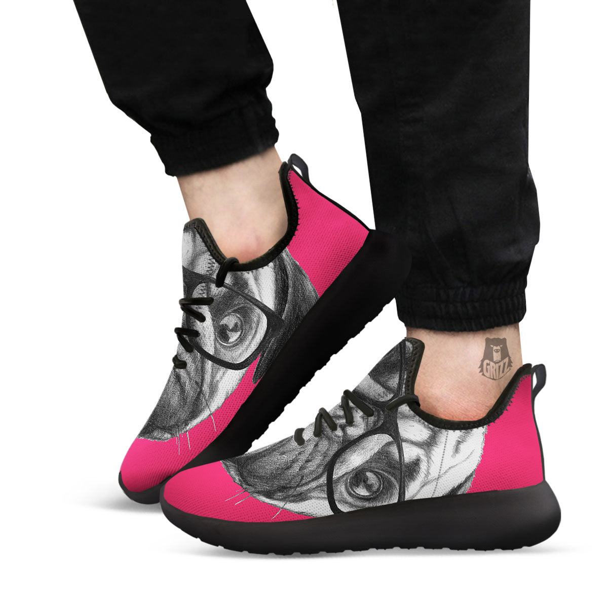 Glasses Pug Portrait Print Black Athletic Shoes-grizzshop