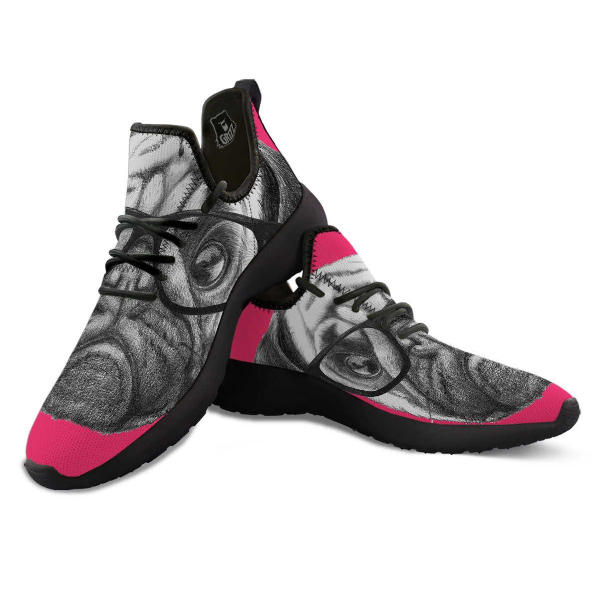 Glasses Pug Portrait Print Black Athletic Shoes-grizzshop