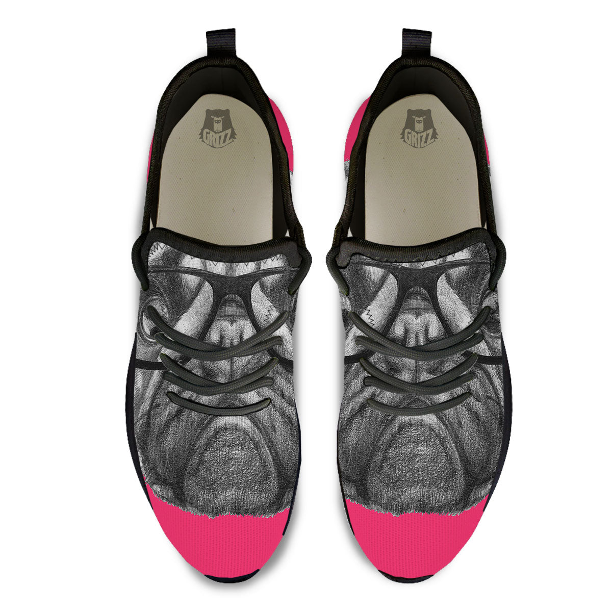 Glasses Pug Portrait Print Black Athletic Shoes-grizzshop