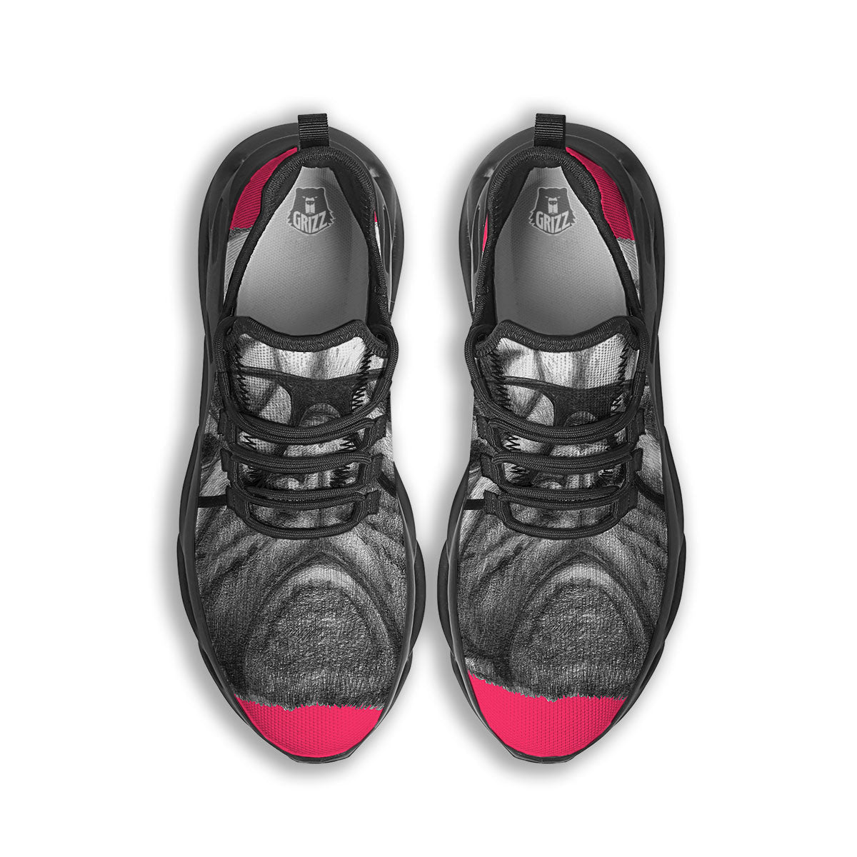 Glasses Pug Portrait Print Black Running Shoes-grizzshop