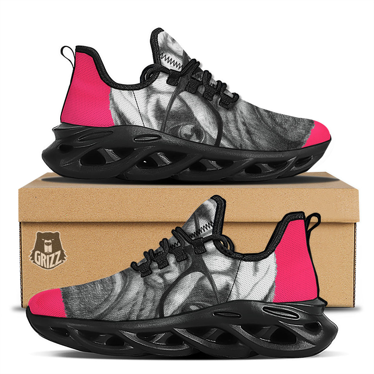 Glasses Pug Portrait Print Black Running Shoes-grizzshop