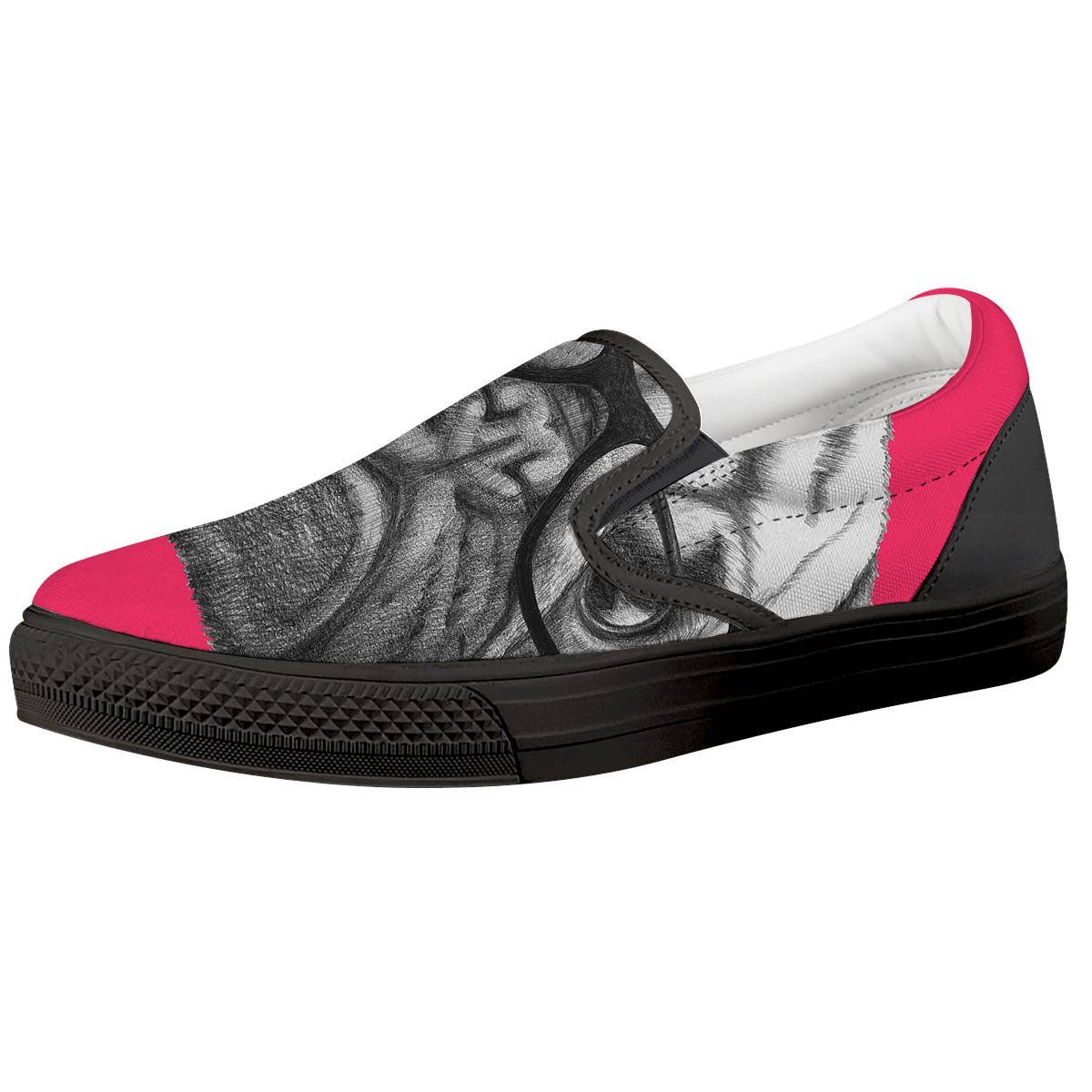 Glasses Pug Portrait Print Black Slip On Shoes-grizzshop
