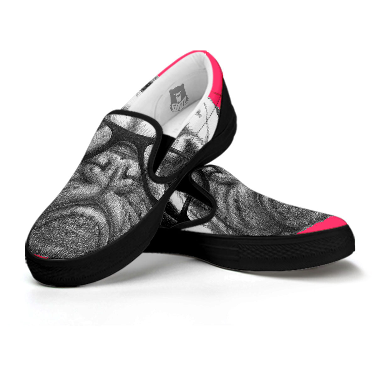 Glasses Pug Portrait Print Black Slip On Shoes-grizzshop