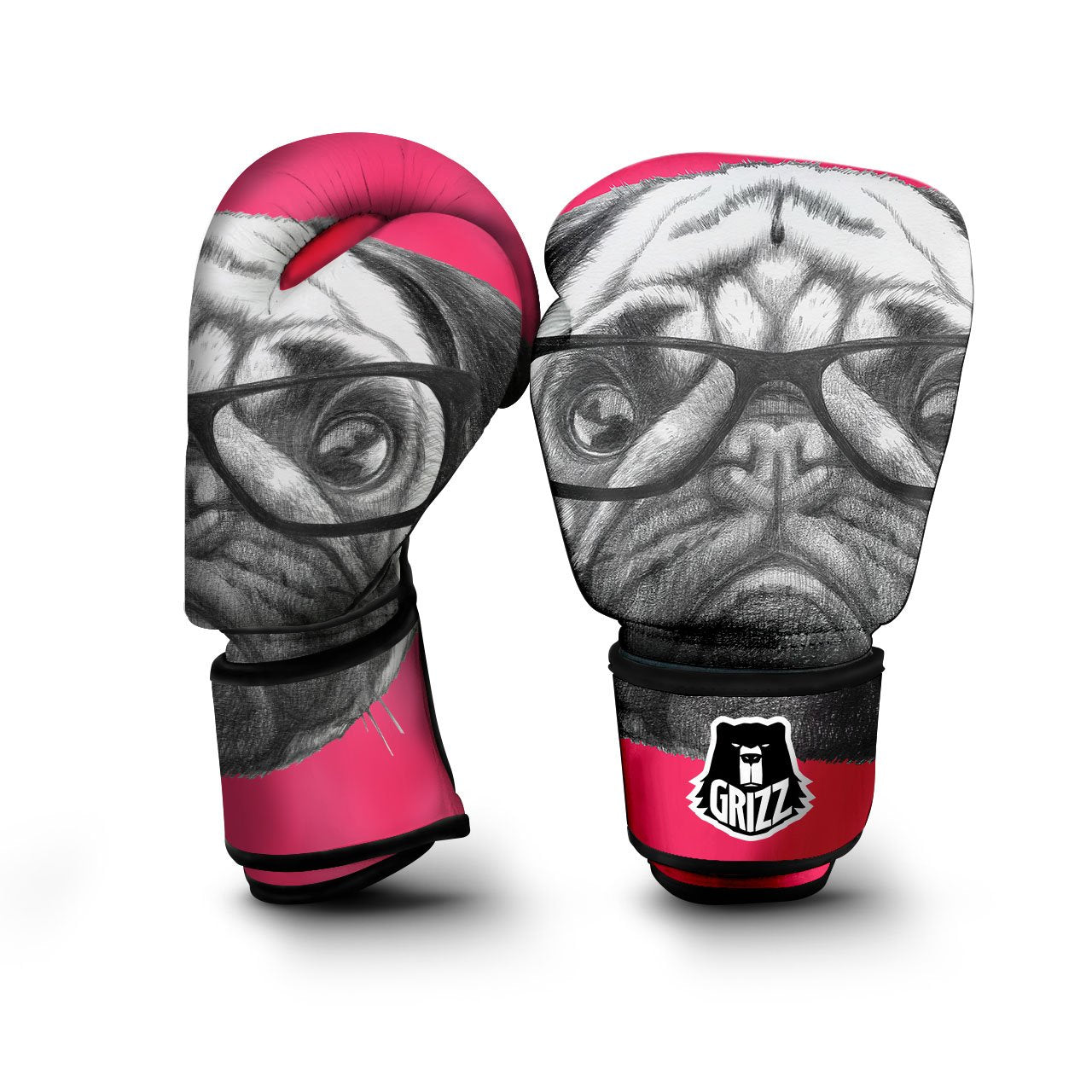 Glasses Pug Portrait Print Boxing Gloves-grizzshop