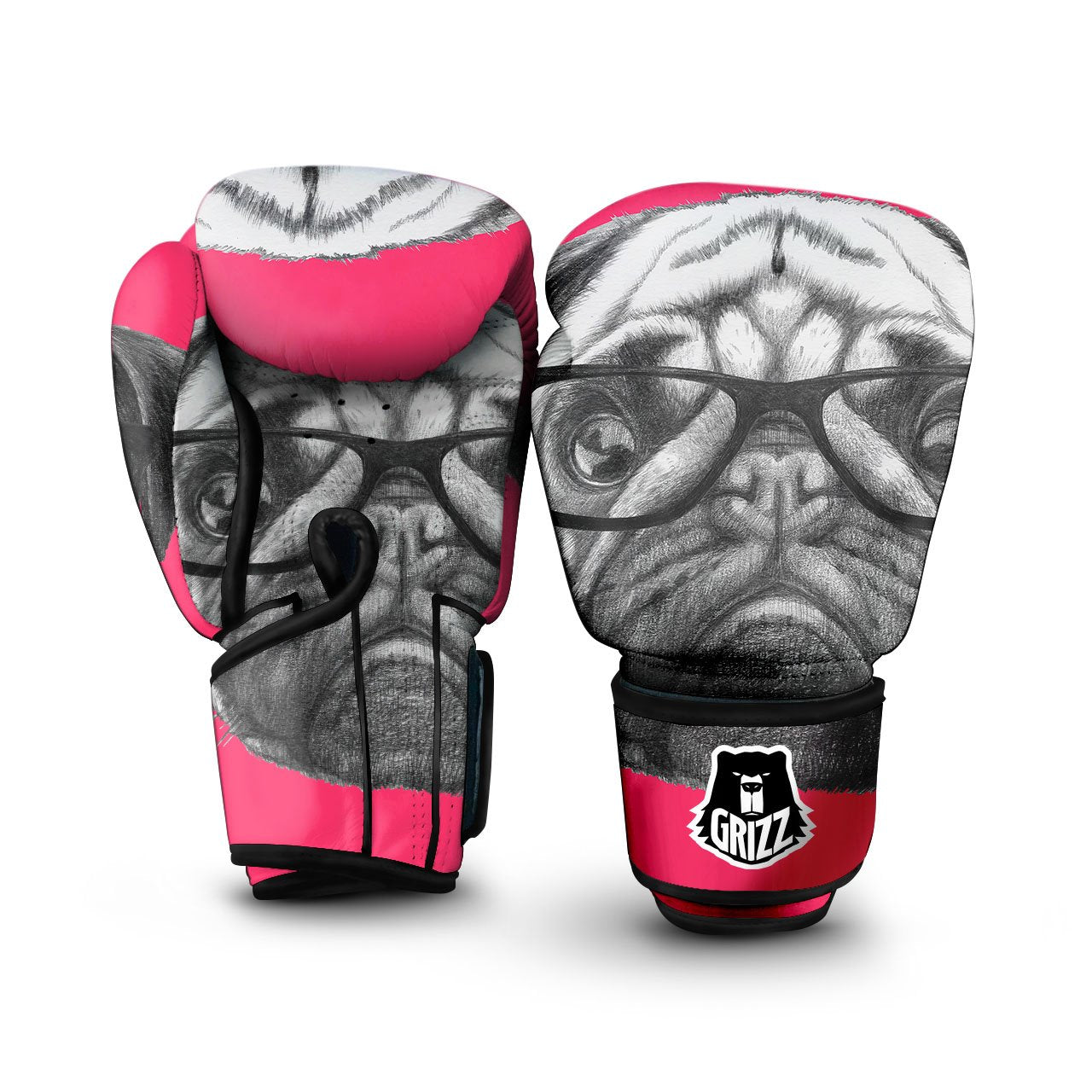 Glasses Pug Portrait Print Boxing Gloves-grizzshop