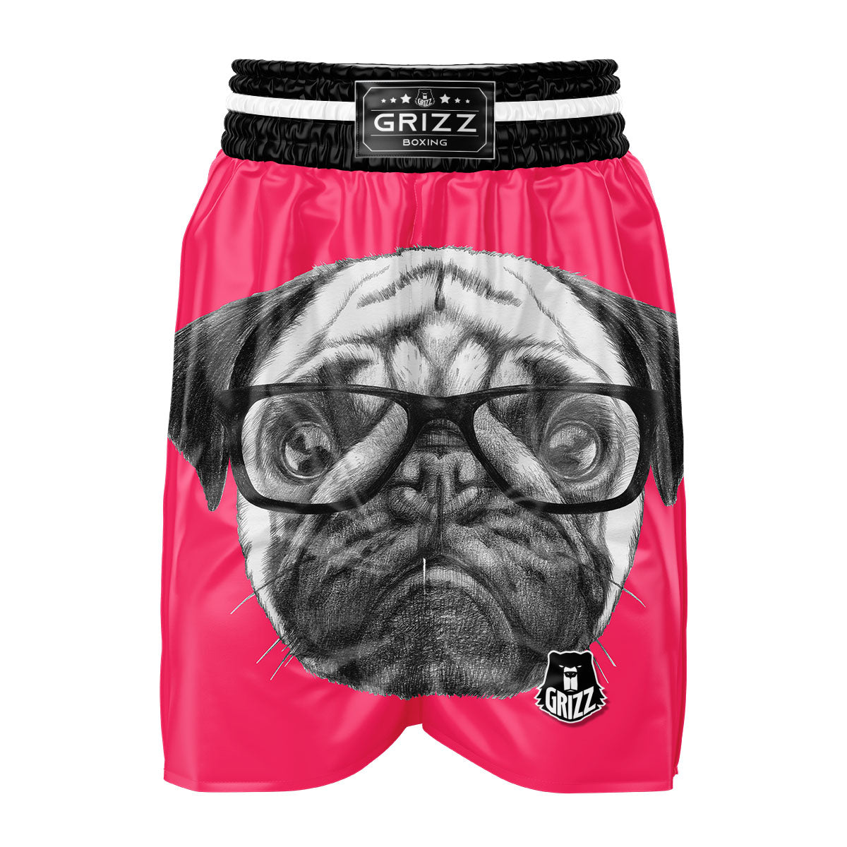 Glasses Pug Portrait Print Boxing Shorts-grizzshop