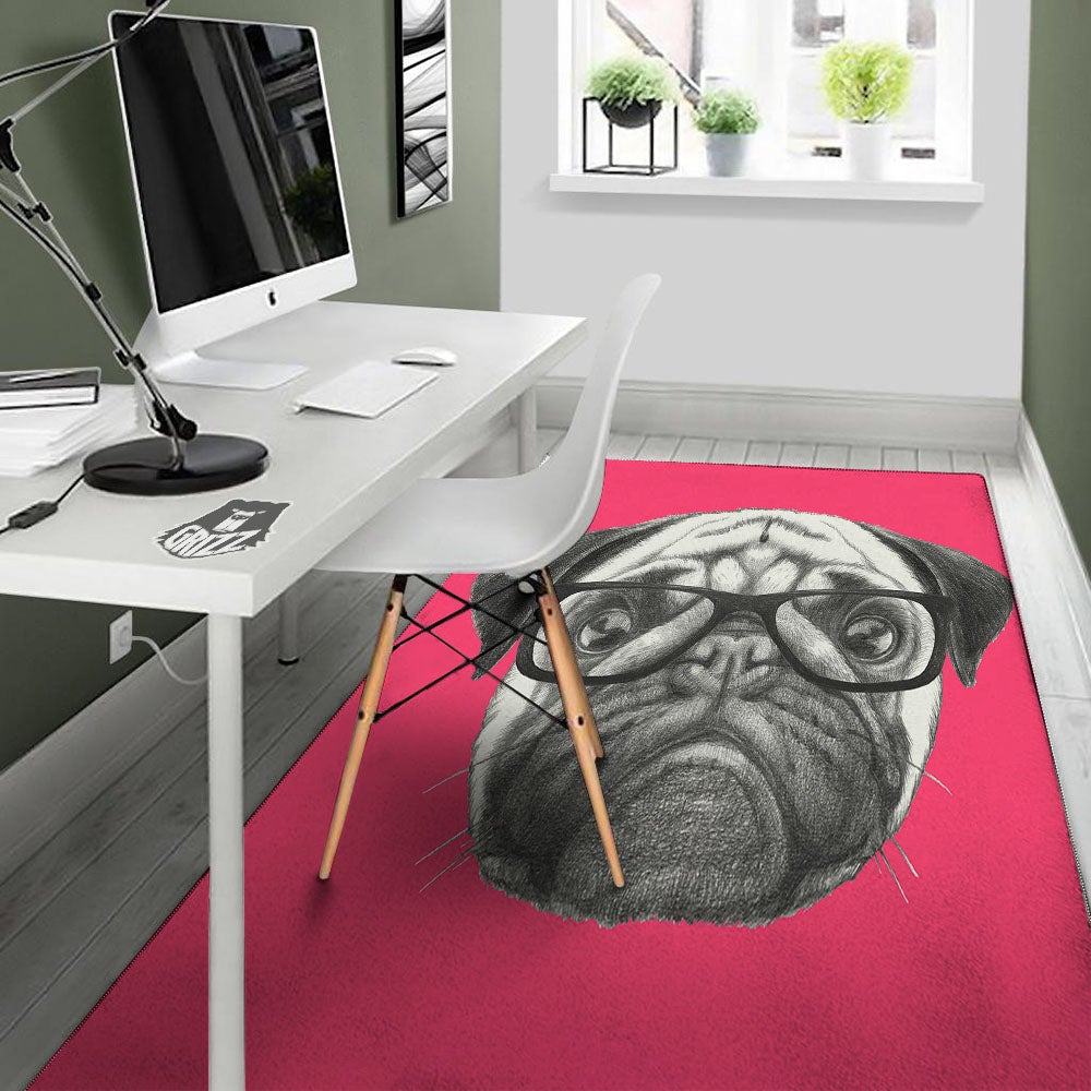 Glasses Pug Portrait Print Floor Mat-grizzshop