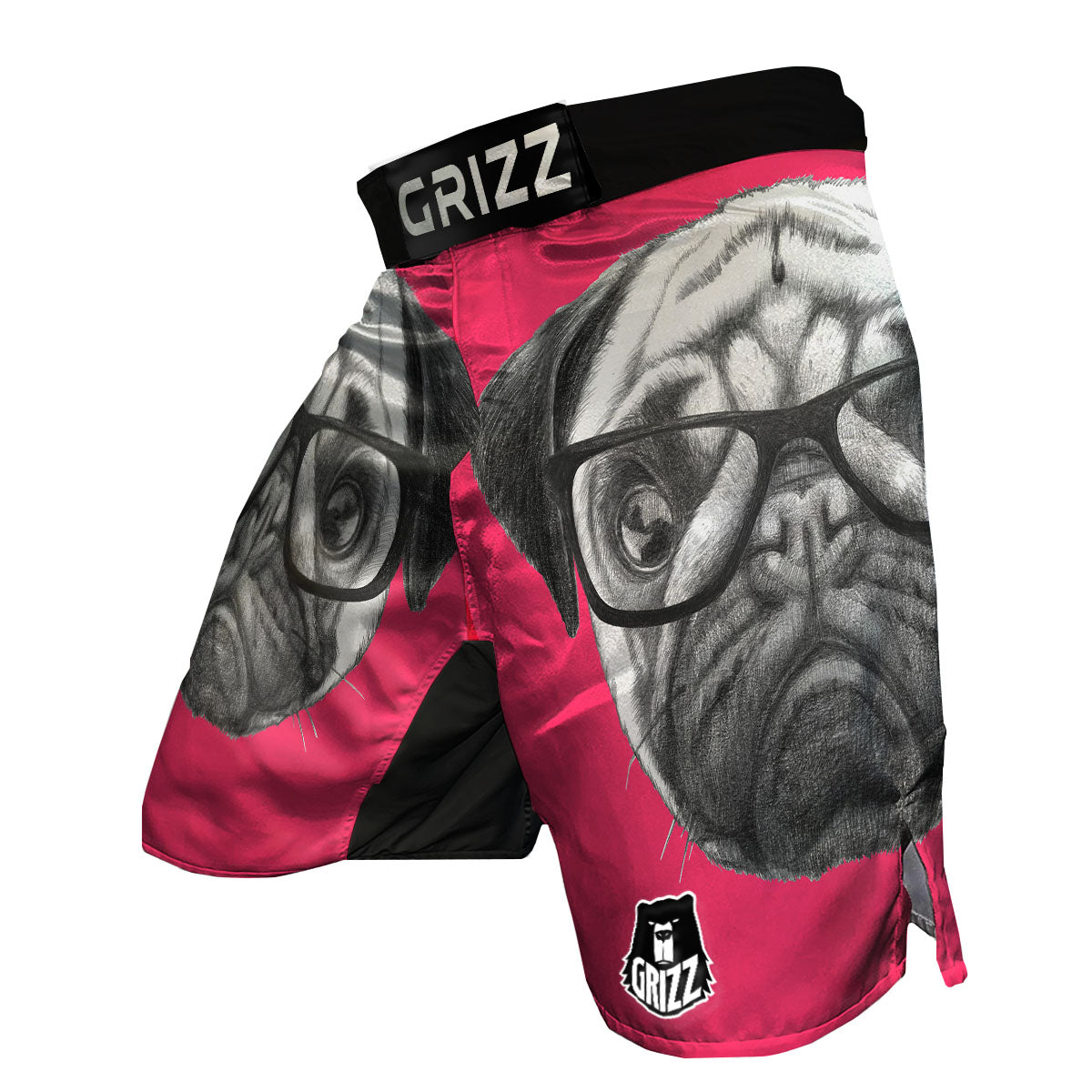 Glasses Pug Portrait Print MMA Shorts-grizzshop
