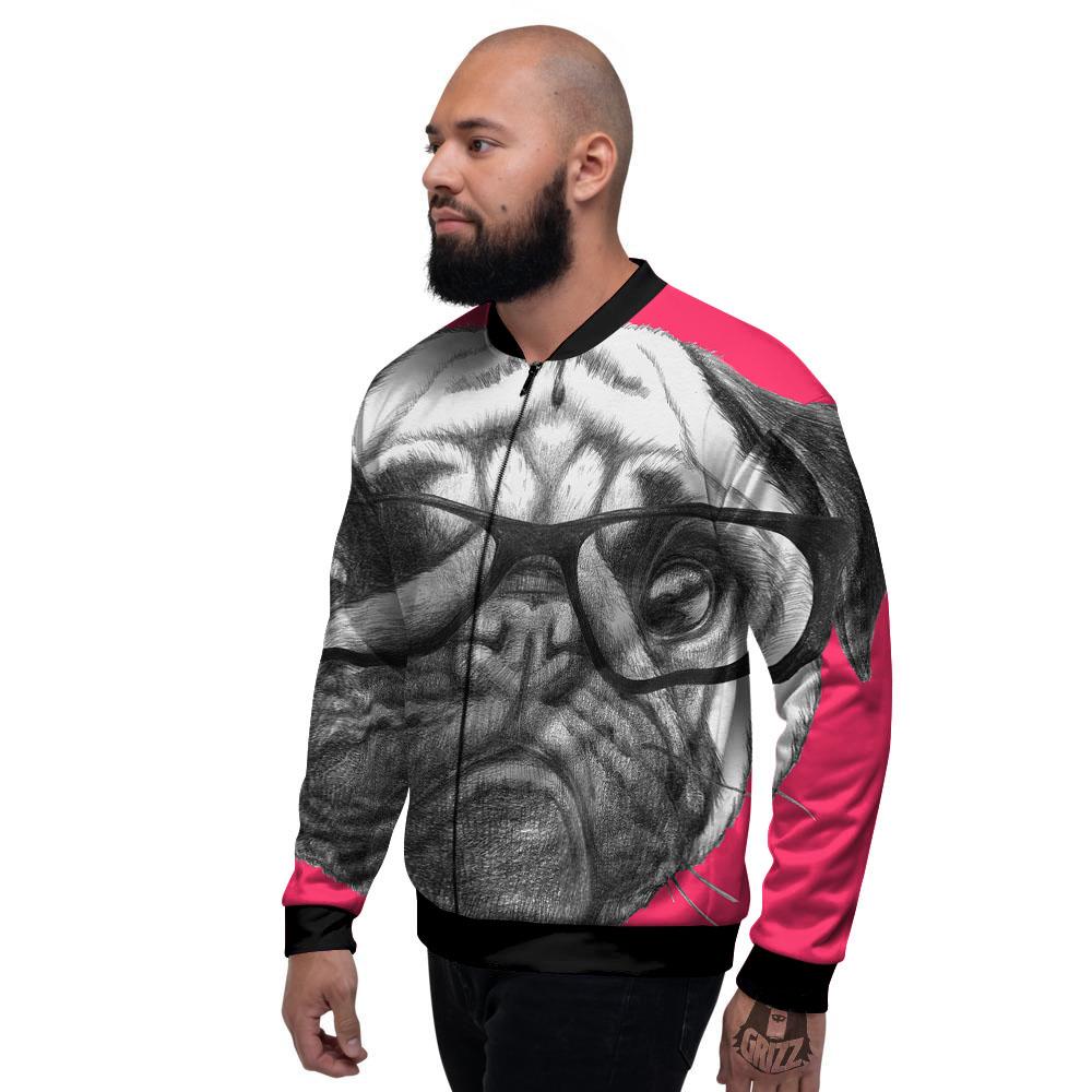 Glasses Pug Portrait Print Men's Bomber Jacket-grizzshop