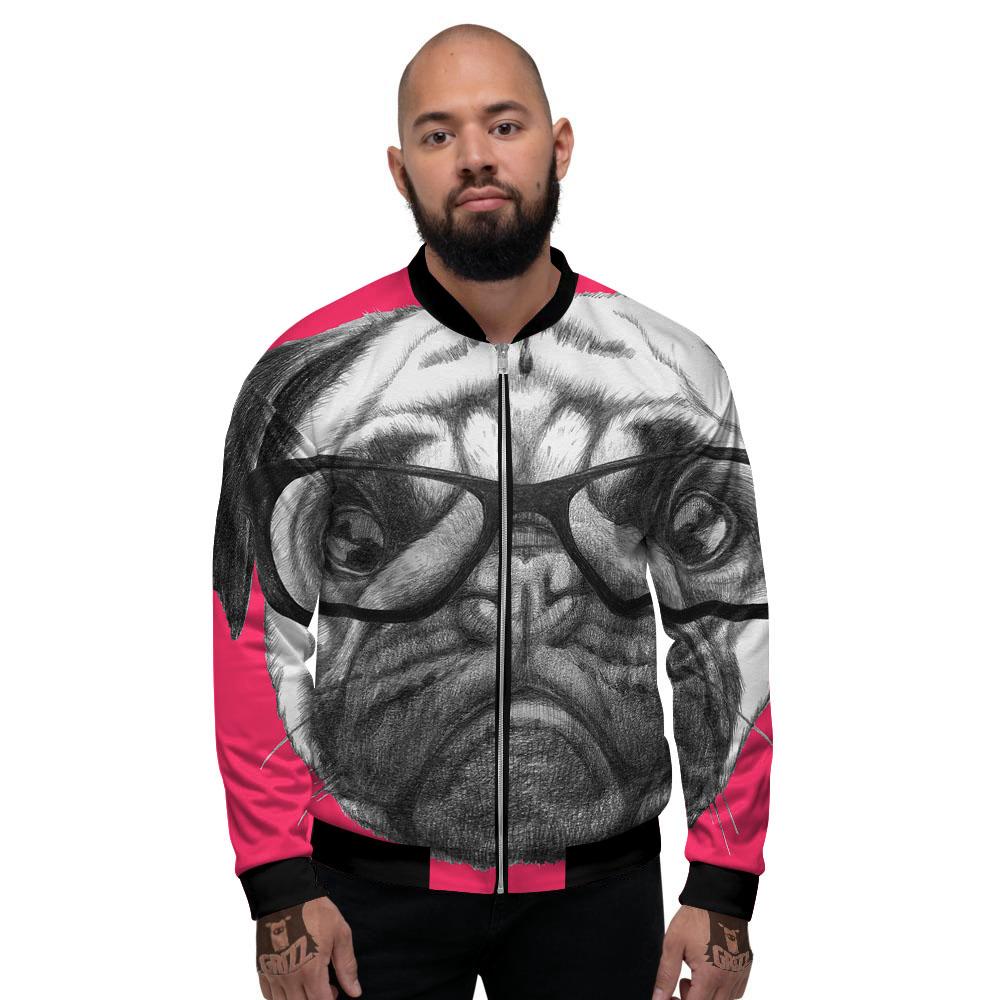 Glasses Pug Portrait Print Men's Bomber Jacket-grizzshop
