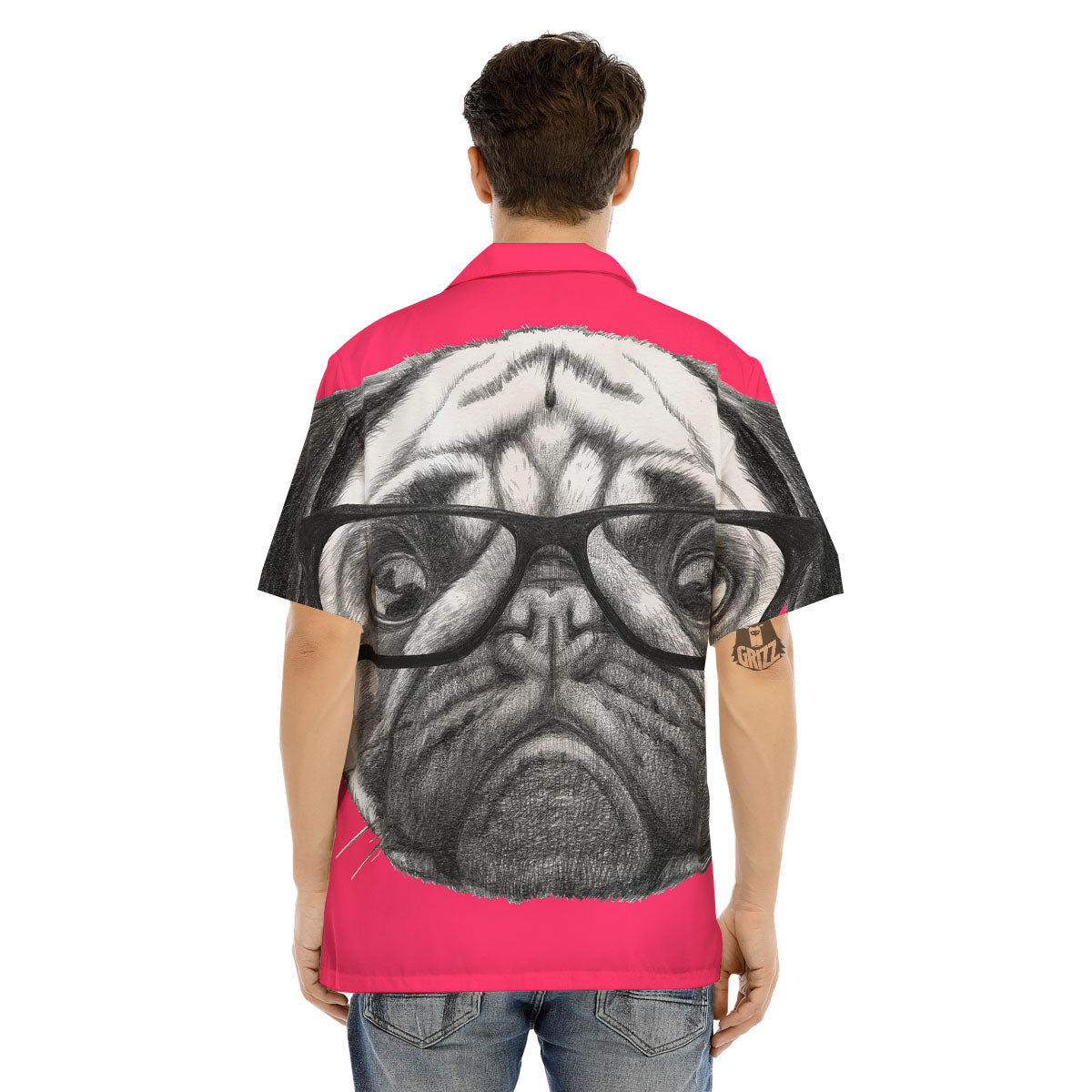 Glasses Pug Portrait Print Men's Hawaiian Shirt-grizzshop