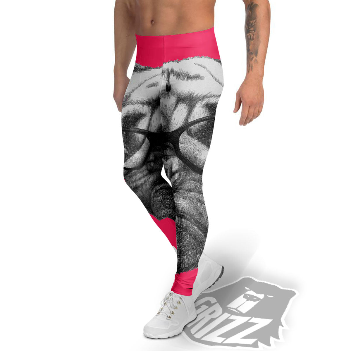 Glasses Pug Portrait Print Men's Leggings-grizzshop