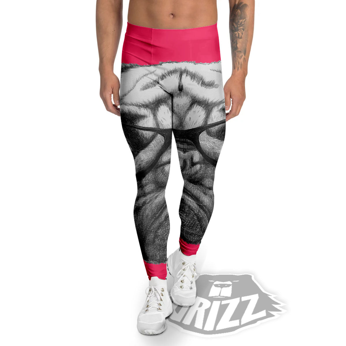 Glasses Pug Portrait Print Men's Leggings-grizzshop