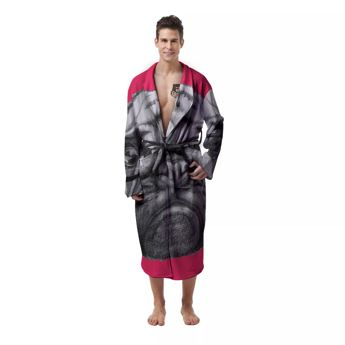 Glasses Pug Portrait Print Men's Robe-grizzshop