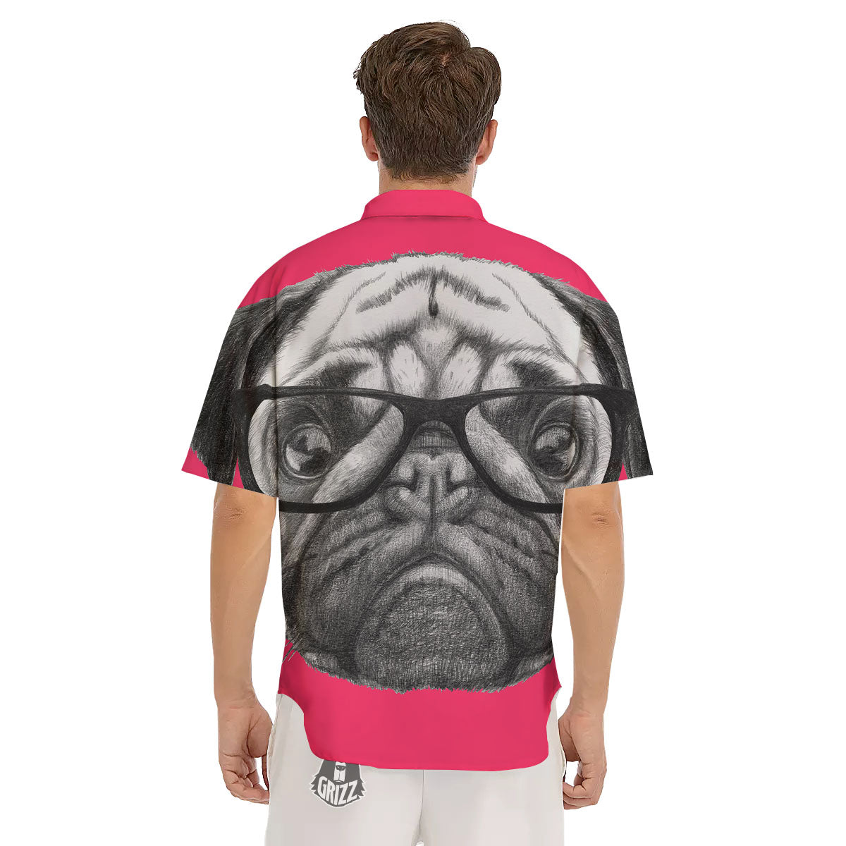 Glasses Pug Portrait Print Men's Short Sleeve Shirts-grizzshop