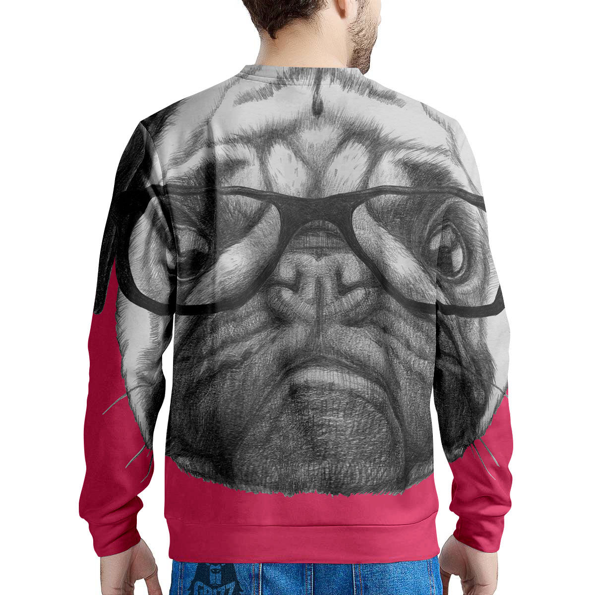 Glasses Pug Portrait Print Men's Sweatshirt-grizzshop