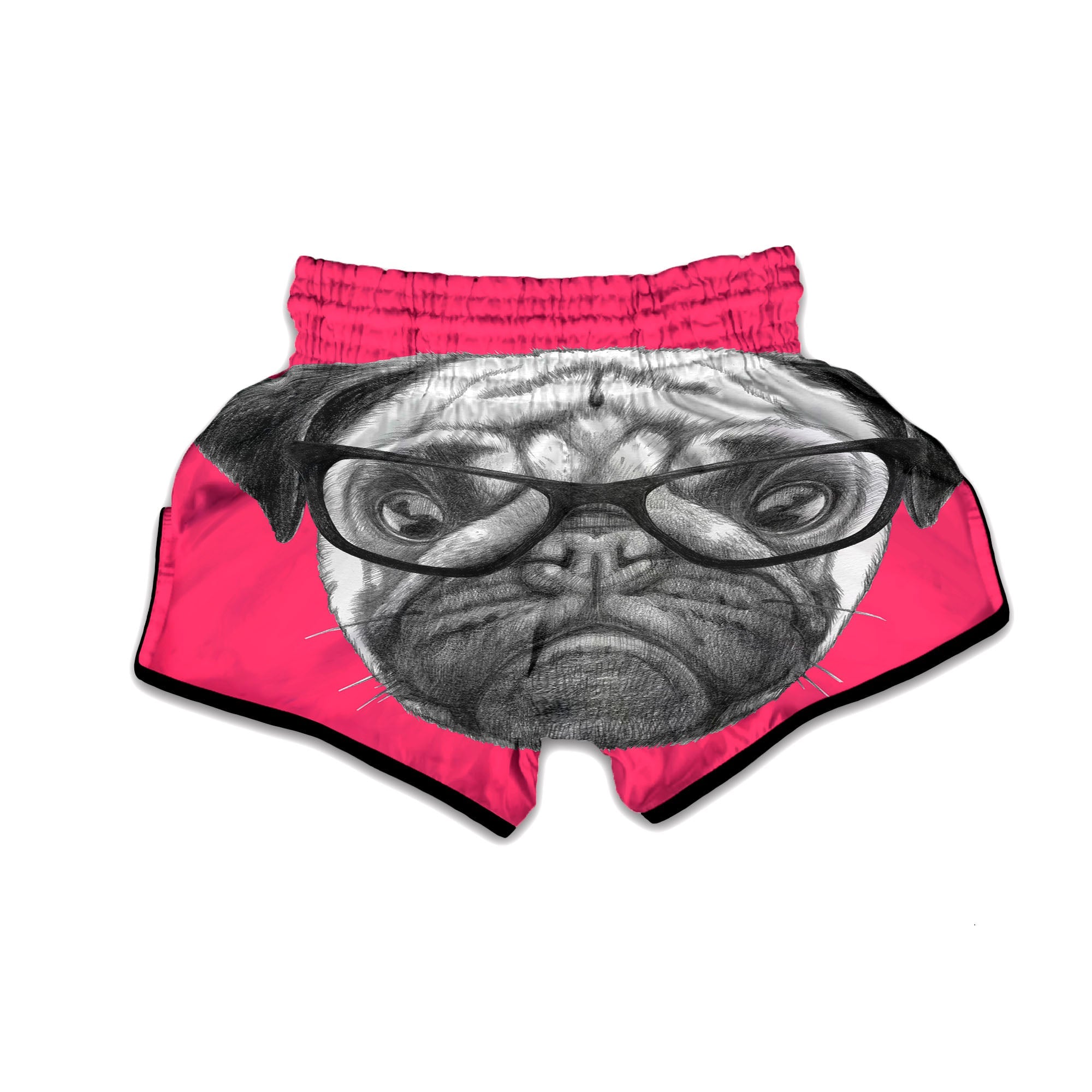 Glasses Pug Portrait Print Muay Thai Boxing Shorts-grizzshop