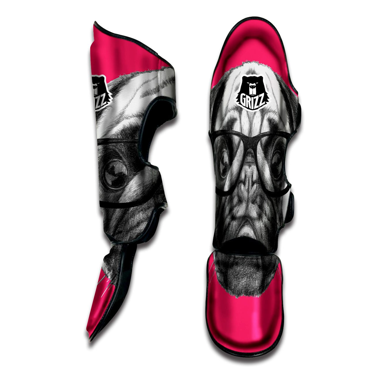 Glasses Pug Portrait Print Muay Thai Shin Guards-grizzshop