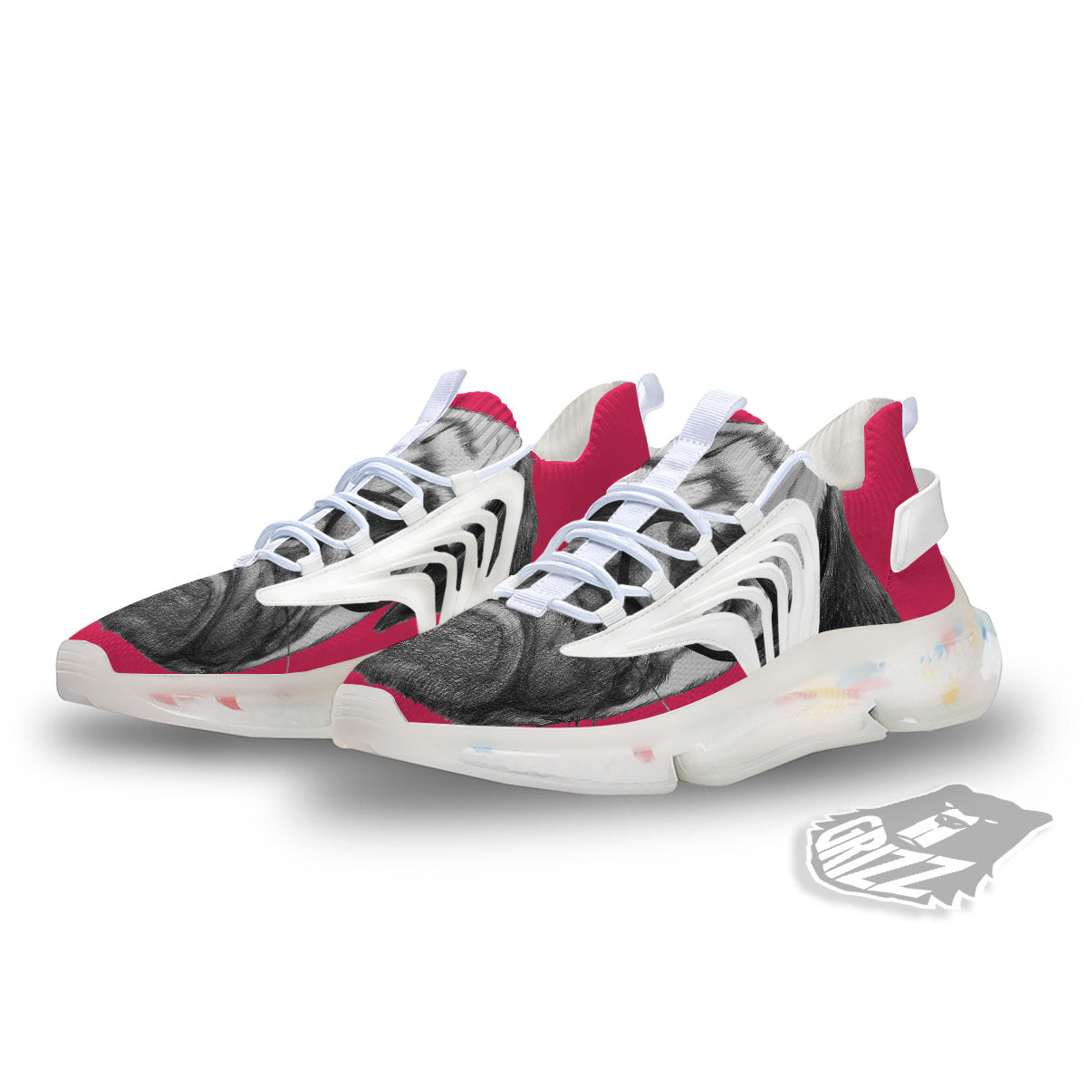 Glasses Pug Portrait Print White Gym Shoes-grizzshop