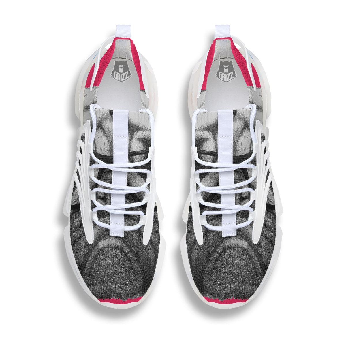 Glasses Pug Portrait Print White Gym Shoes-grizzshop