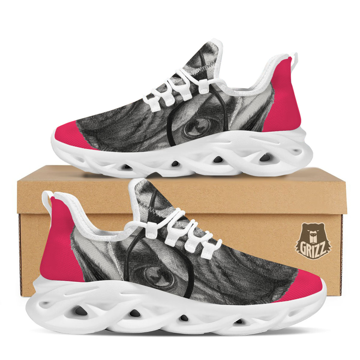 Glasses Pug Portrait Print White Running Shoes-grizzshop