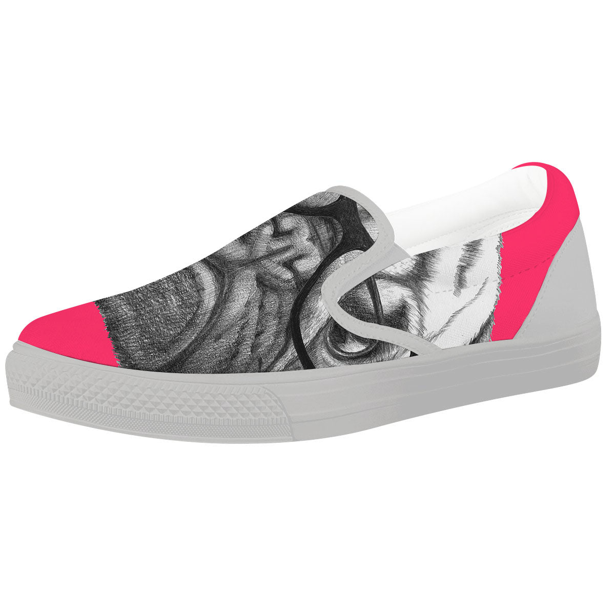 Glasses Pug Portrait Print White Slip On Shoes-grizzshop