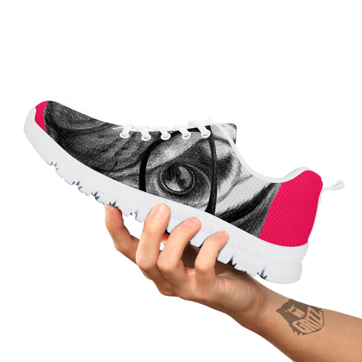 Glasses Pug Portrait Print White Sneaker-grizzshop