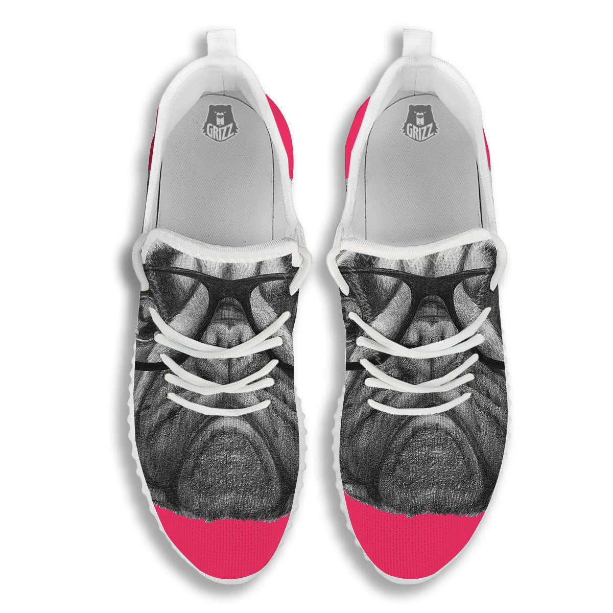 Glasses Pug Portrait Print White Walking Shoes-grizzshop