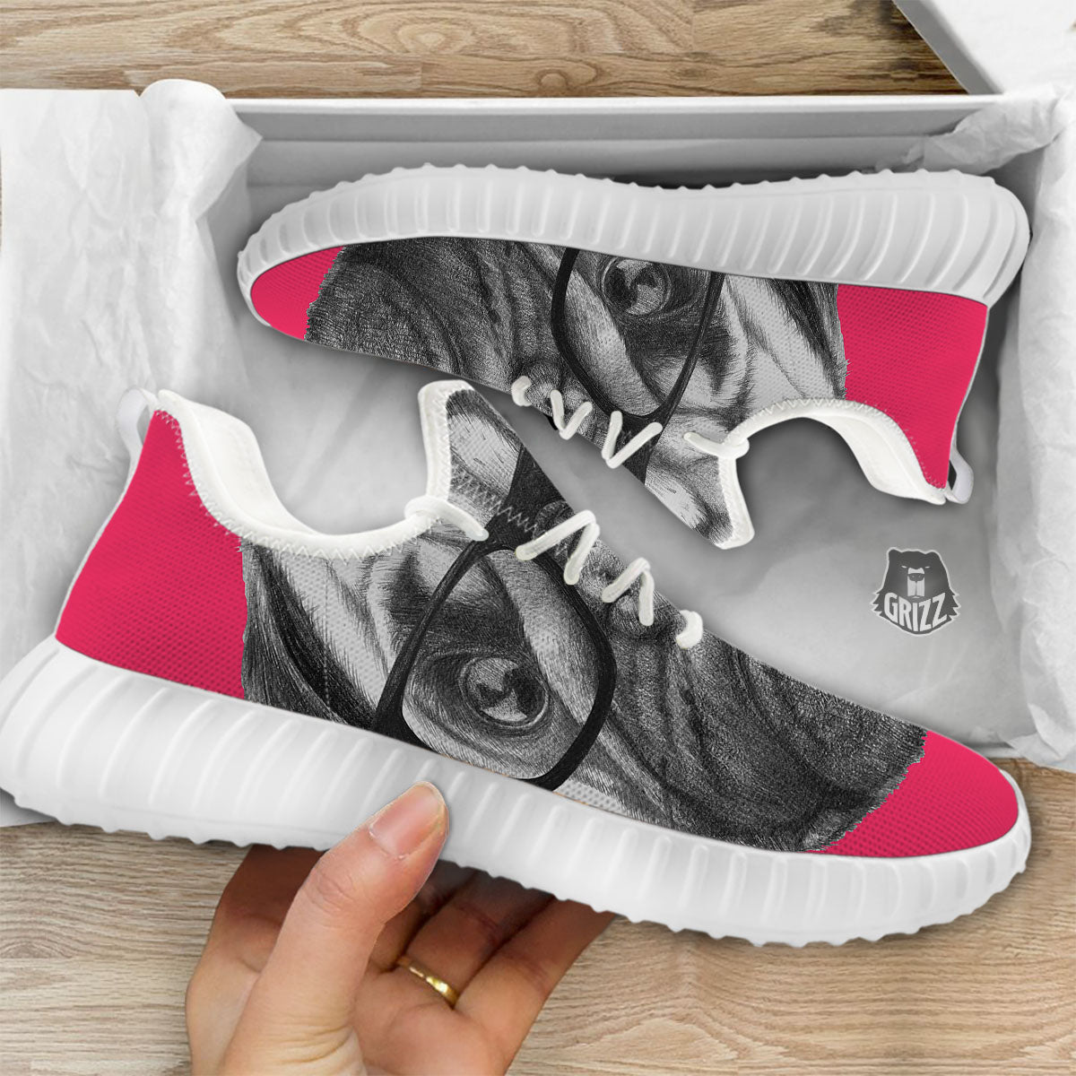 Glasses Pug Portrait Print White Walking Shoes-grizzshop
