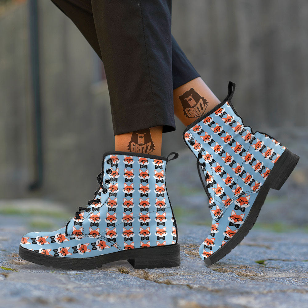 Glasses With Fox Print Pattern Leather Boots-grizzshop